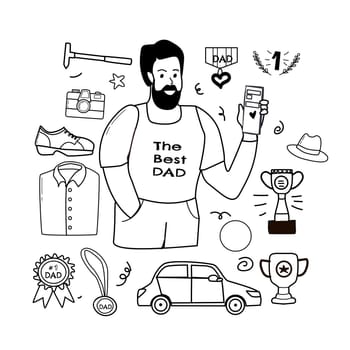 happy fathers day elements doodle design, celebration accessories message decoration party for greeting card, banner, poster
