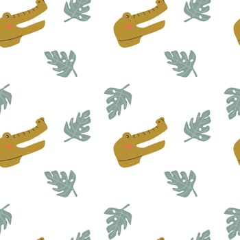 Wild african safari animals pattern in trendy scandinavian style. Cute childish print with tropical jungle portraits of animals and leaves