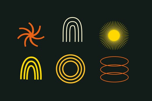 Set of stickers with naive playful abstract shapes. Circle, oval, rectangle, arched in the trendy retro style. Aesthetics background of brutalism. Vector illustration with wavy geometric elements.