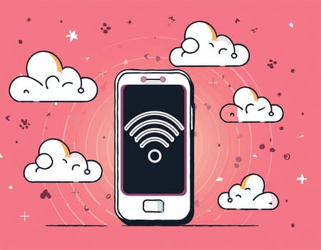 Smartphone in hand and using internet wifi network connection communication technologyserver