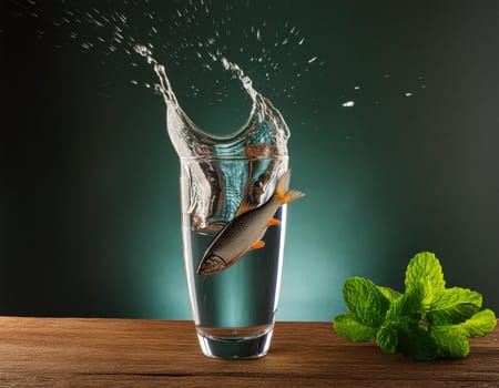 Environmental pollution sea of water, fish in bottle message in a bottle