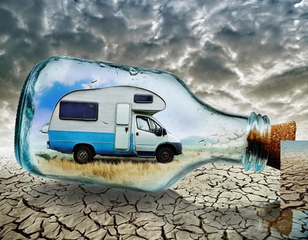 RV camper in a bottle, bottle camper