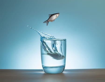 Environmental pollution sea of water, fish in bottle message in a bottle