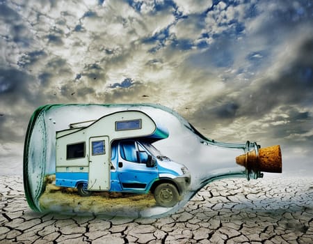 RV camper in a bottle, bottle camper