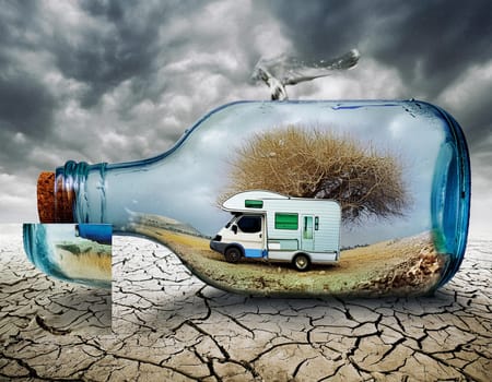 RV camper in a bottle, bottle camper