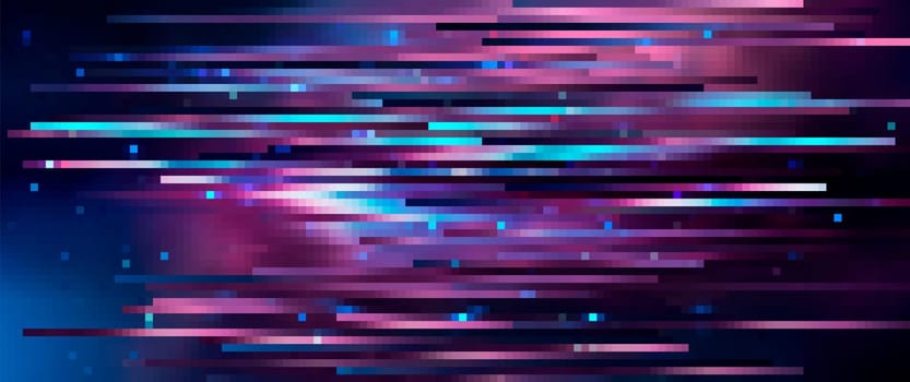 Trendy line art pattern with glitch on dark background. Modern style vector. Abstract blue geometric element