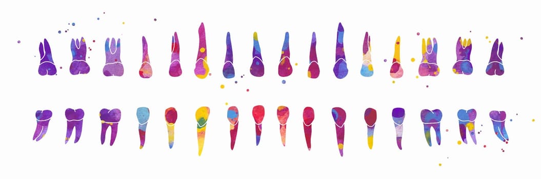 Dental Row. Vector colorful watercolor illustration isolated