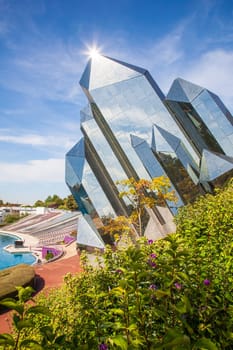 Poitiers, France - September 21 2010 : The Kinemax, a building in the shape of a quartz crystal in Futuroscope theme park