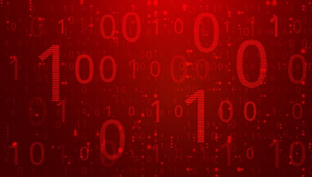 Digital Binary Code on Dark Red. Data Breach Concept