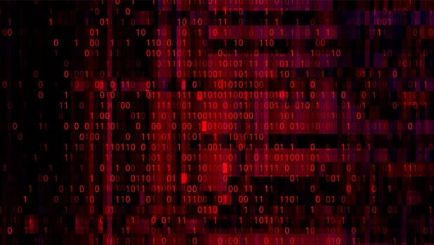 Digital Binary Code on Dark Red. Data Breach Concept