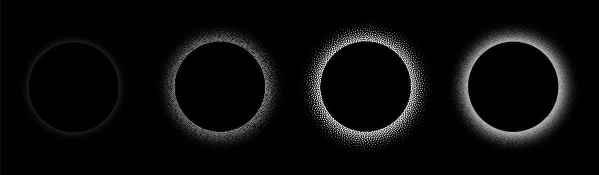Set of stippling round frames. Vector dotted circle