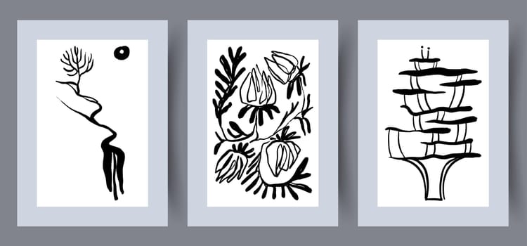 Still life flowers floral tree wall art print. Bundle, collection. Printable minimal abstract flowers poster. Contemporary decorative background with tree. Wall artwork for interior design.