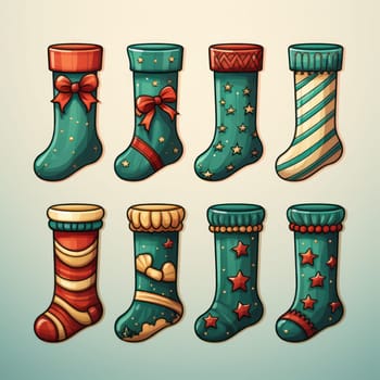 A colorful set of Christmas stockings with a unique holiday design, ready for holiday decorating.on a light background.Ai generative