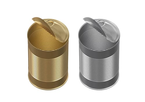 Open tin can on white background