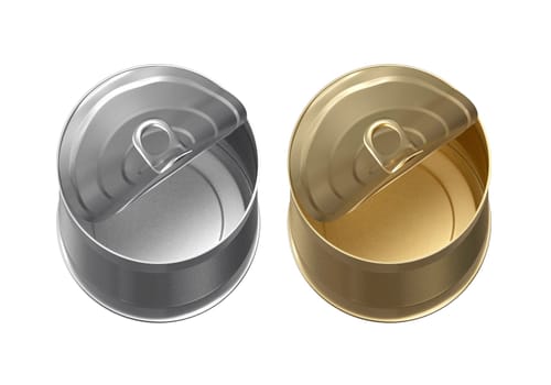Open tin can on white background