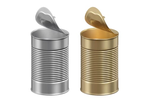 Open tin can on white background