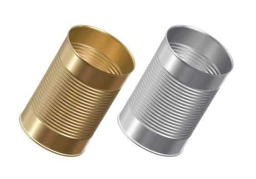 Open metal can on white background
