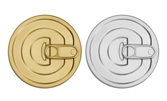 Metal food can. Sealed metal container. round metal lid. Top view conserve on white background