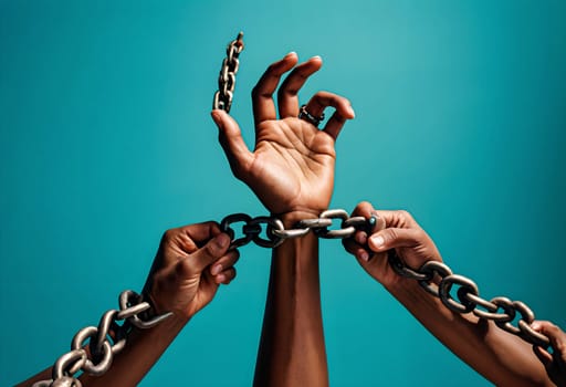 AI generated of hands breaking chains and a chain