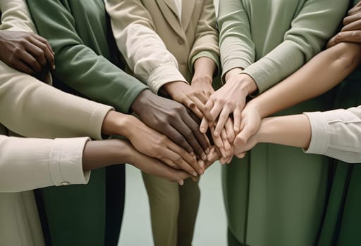 AI generated of a group of people in diversity with their hands together