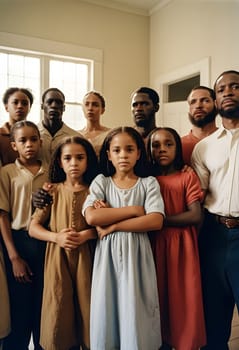 AI generated of a group of diversity people with their arms crossed standing in a room