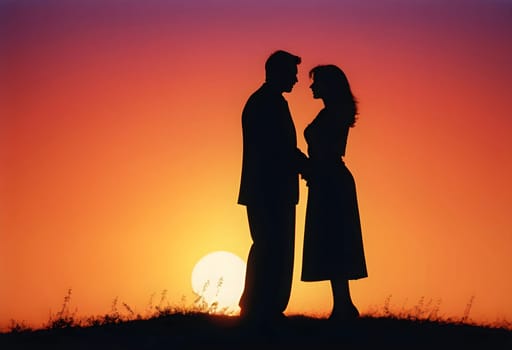AI generated of silhouette of a couple standing in front of a sunset