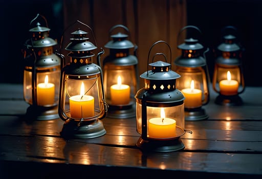 AI generated of a row of lanterns with lit candles