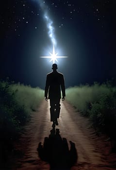 AI generated of a man in a suit walking down a dirt road