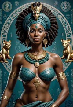 AI generated of an african woman with a gold necklace and a turban