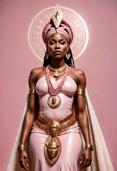 AI generated of a woman in a pink dress and gold jewelry