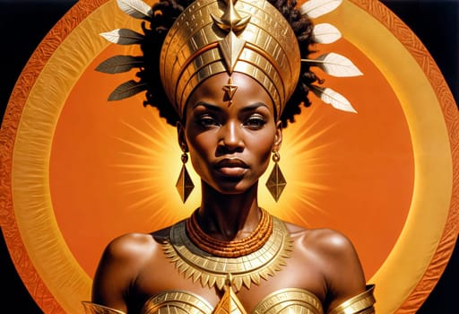 AI generated of an african woman in a gold and orange dress