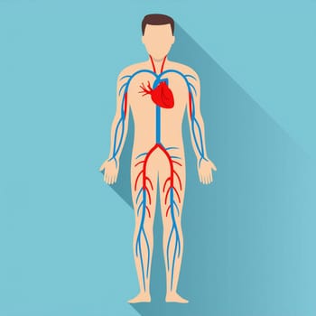 cardiovascular system,  flat design illustration. the cardiovascular system consists of the heart, arteries, veins, and capillaries