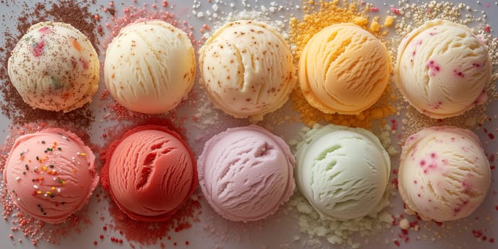 Ice cream variety made with fresh fruit, dessert and sweet food in the summer, frozen yogurt balls