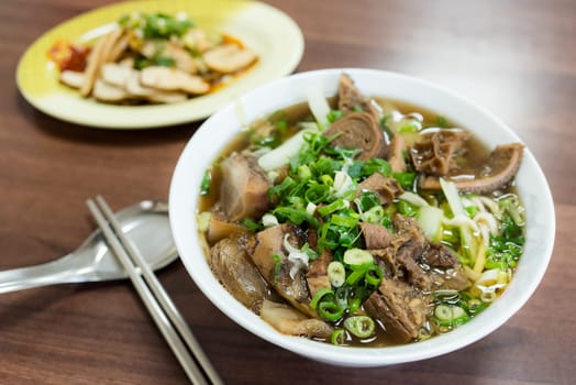 Braised beef noodle soup in restaurant