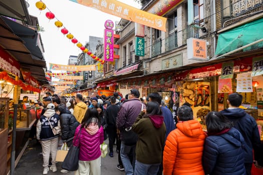 Taipei, Taiwan 26 January 2024: Lunar new year traditional market in Dihua street at Taipei City