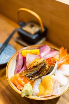 Japanese sashimi rice bowl in the restaurant
