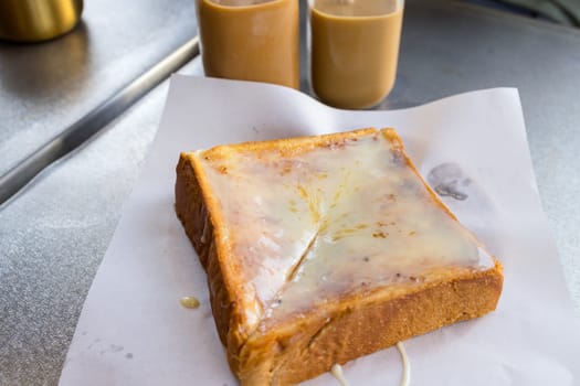 Butter toast with condensed milk in the local restaurant