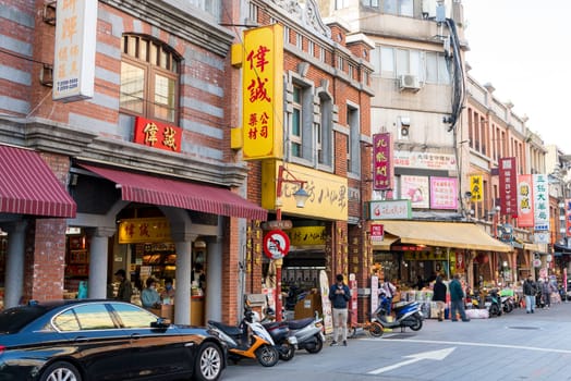 Taipei, Taiwan 25 December 2023: Dihua street in Taipei city