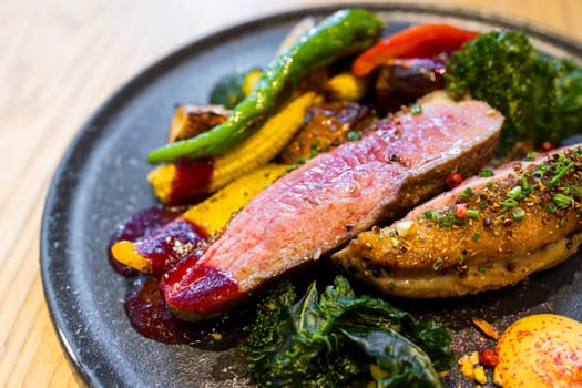 Grilled meat with roasted vegetable