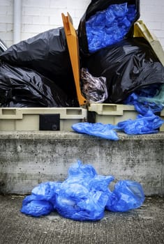 Detail of garbage on the street, recycling and cleaning