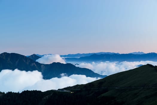 Taiwan Hehuanshan at sunset with sea of the cloud