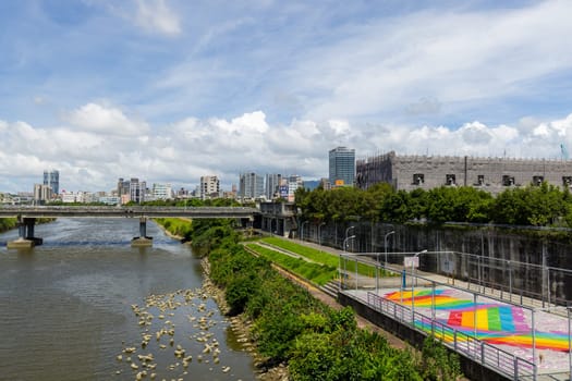 Taipei, Taiwan 25 July 2023: Taipei city skyline in riverside