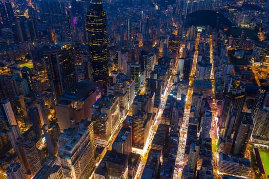 Mong Kok, Hong Kong 08 October 2019: Top view of Hong Kong night