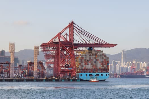 Hong Kong 22 November 2021: Cargo ship terminal in Hong Kong