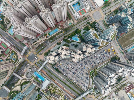 Tseung Kwan O, Hong Kong 09 August 2020: Top view of Hong Kong city