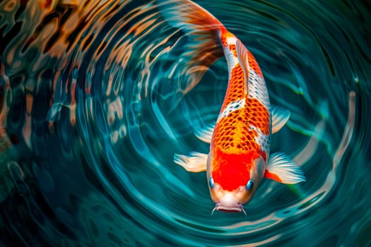 Orange koi fish swimming in a pond. Top view. AI generated