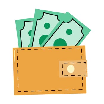Vector Money wallet with green cash, Online payment concept. Isolated illustration.