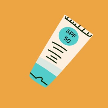 Skin care protection product - sunscreen in white and blue colors. Flat design.