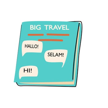 paper vocabulary - book for foreign language, learns for tourists. Flat cartoon illustration isolated.