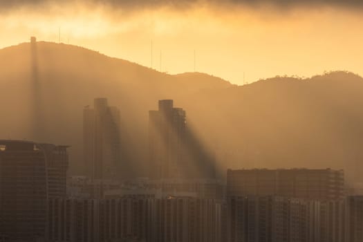 Sunlight flare over the city in Hong Kong